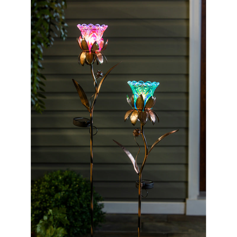 38.25"H Solar Garden Stake, Iridescent Flower, 2 Asst, 7"x5"x38.25"inches