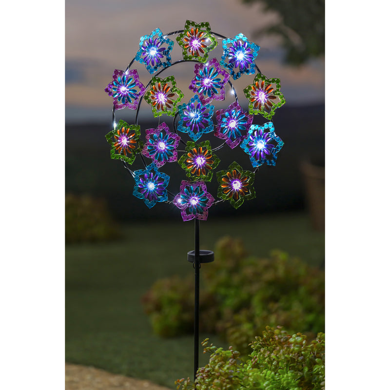 44" H Chasing Light Solar Garden Stake, Purple and Orange Florals,2sp7271