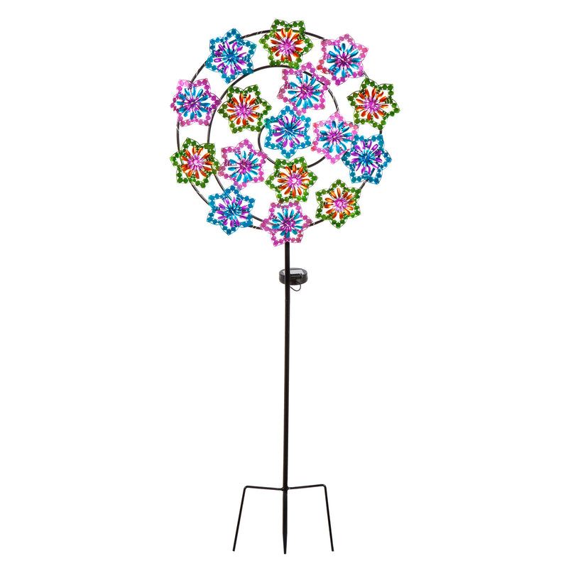 44" H Chasing Light Solar Garden Stake, Purple and Orange Florals,2sp7271