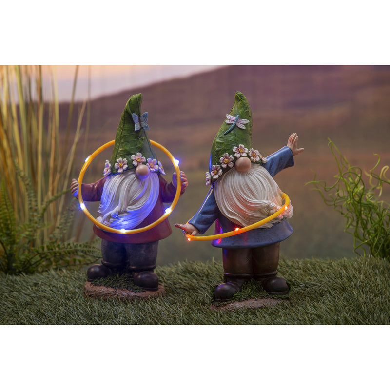 Chasing Lights Solar Hula Hoop Garden Gnome Statuary w/Dragonfly, 9.45"x5.51"x14.37"inches