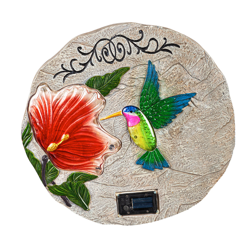 Hand Painted Glass Hummingbird Solar Garden Stone, 12.2"x12.2"x1.18"inches