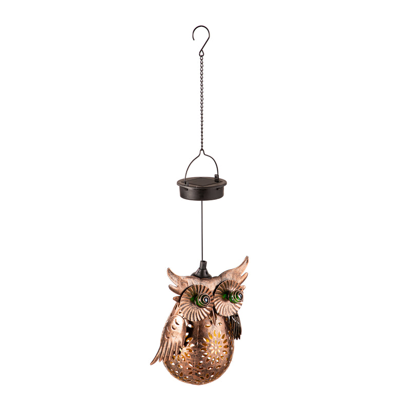 9.5"H Solar Hanging Lantern, Metal Owl,2sp8350