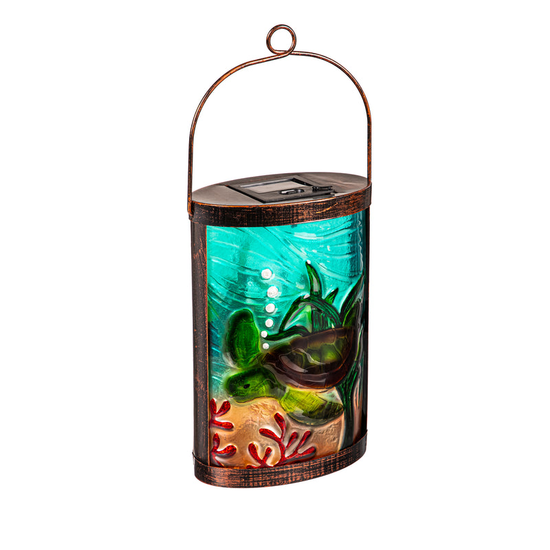 Solar Hand Painted Glass Lantern, Sea Turtle,2sp8639