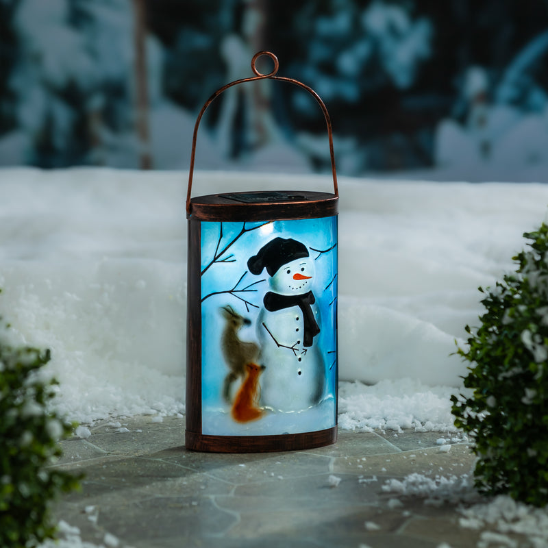 9.5" Solar glass lantern, Winter Frost Snowman,2sp8754