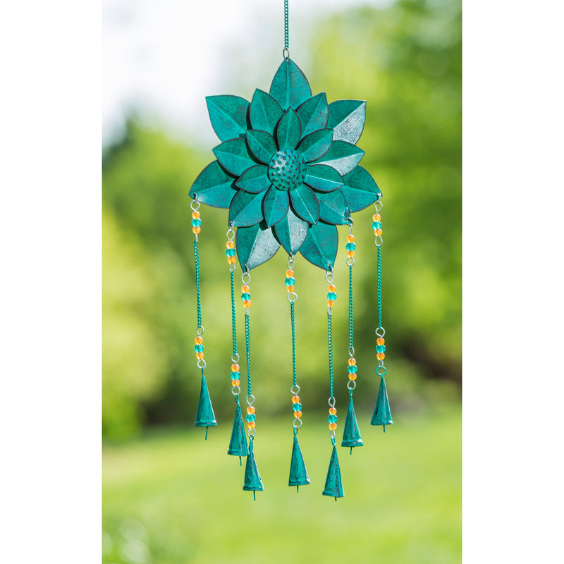 Evergreen Artisan Dimensional Floral Wind Chime, 2 ASST, Indigo and Blue, 0.8'' x 9.5'' x 26'' inches.