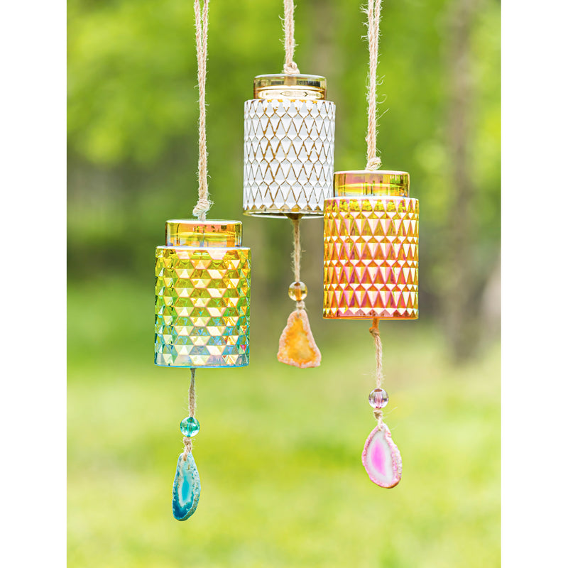 Evergreen Agate Glass Wind Chime, 3 ASST., 3.4'' x 3.4'' x 5.1'' inches.