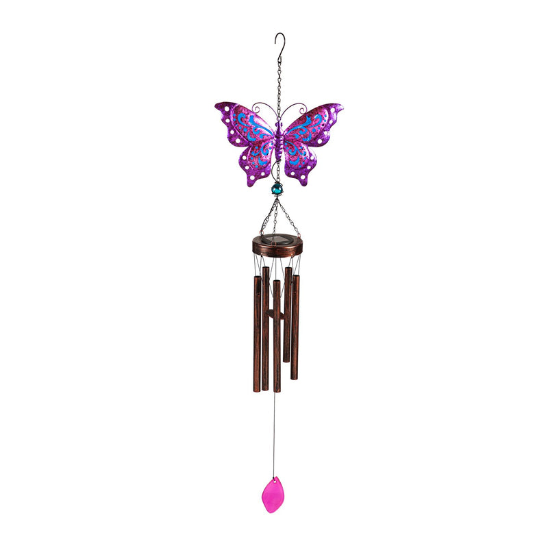 Twinkling Light Solar Glass and Metal Wind Chime, Butterfly,2wc2026