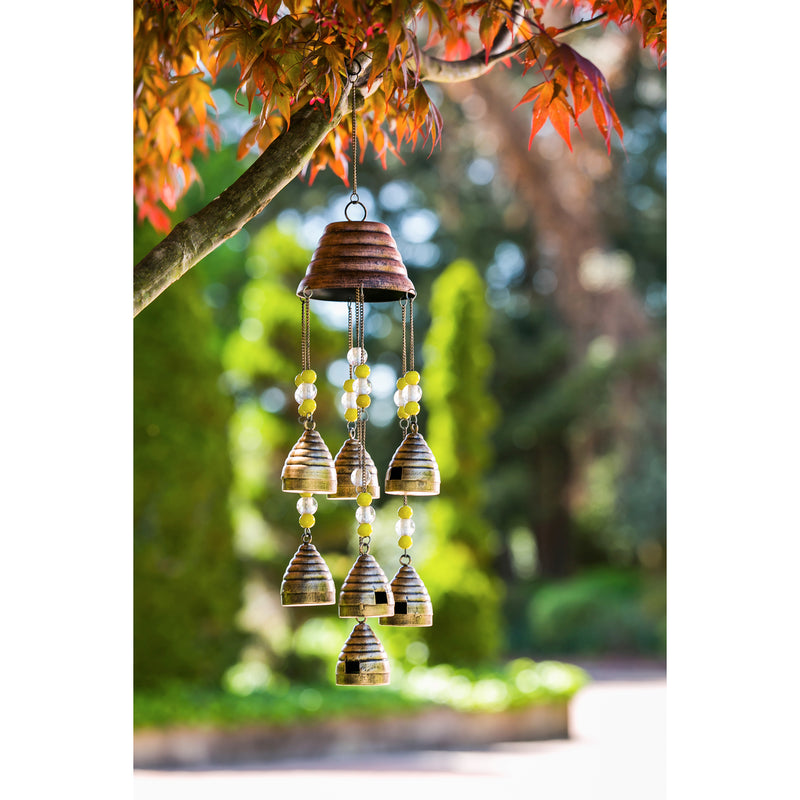 Evergreen 26" Wind Chime, Beaded Beehives, 5.3'' x 5.3'' x 26'' inches.