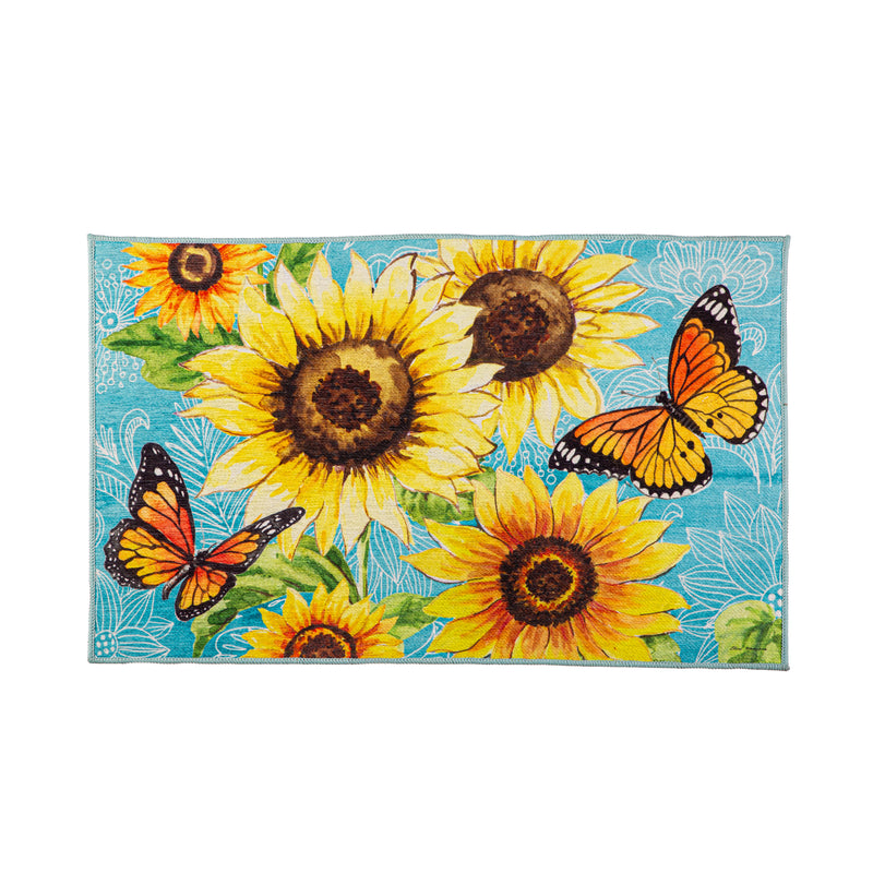 Butterfly and Sunflowers Washable Indoor/Outdoor Mat,2wm025