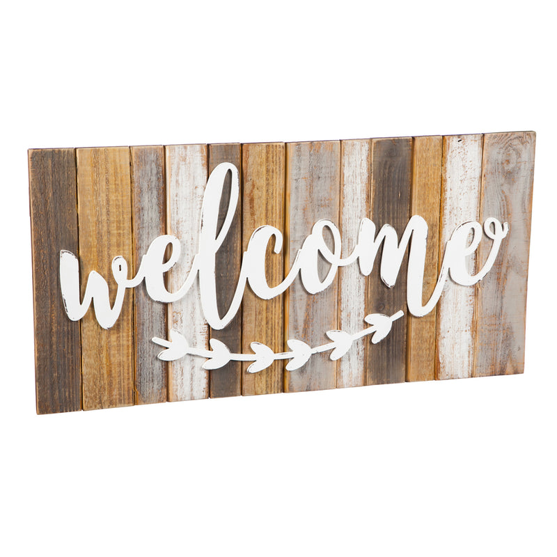 Evergreen Wooden Wall Art, Welcome, 28 x 14, 28'' x 1.2'' x 14'' inches