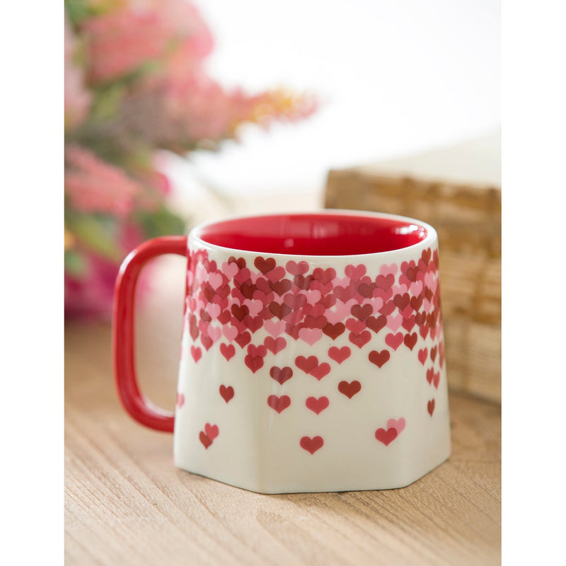 Ceramic Geometric Shaped Cup, 10 OZ, Raining Hearts,3agc002