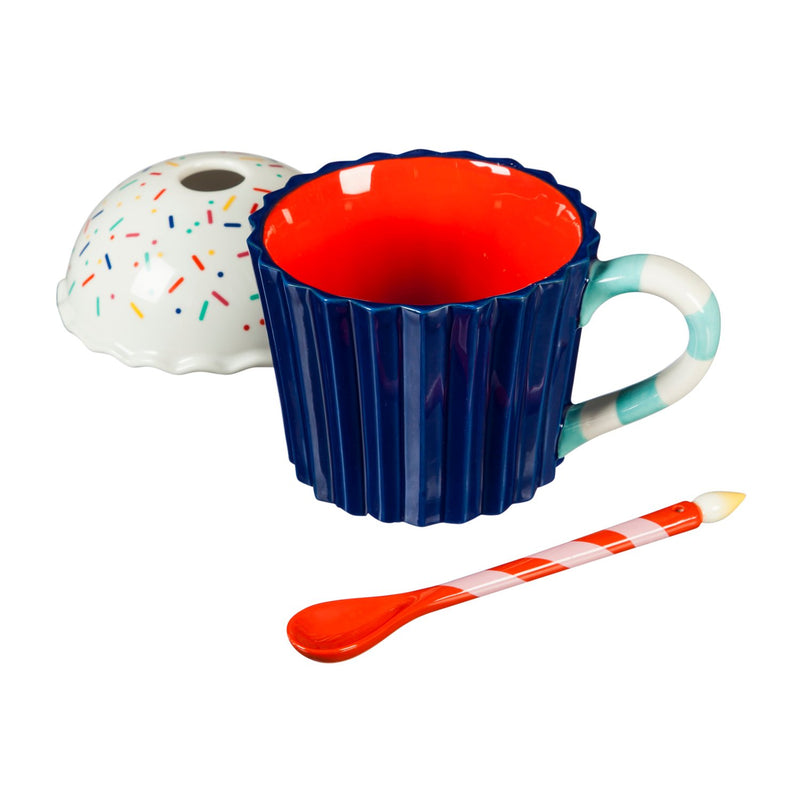 Ceramic Cup, 12 OZ, Cupcake Shape with Lid and Spoon,3amh087