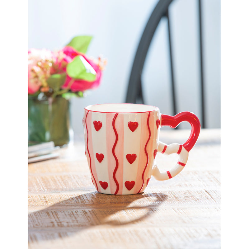 14 OZ Hearts Ceramic Cup, 6"x3.75"x4.5"inches