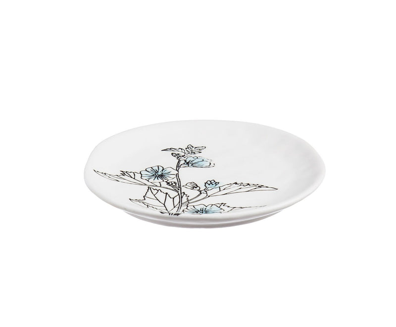 Ceramic 6'' Appetizer Plate w/caddy, Stamped Botanical,3apc6958