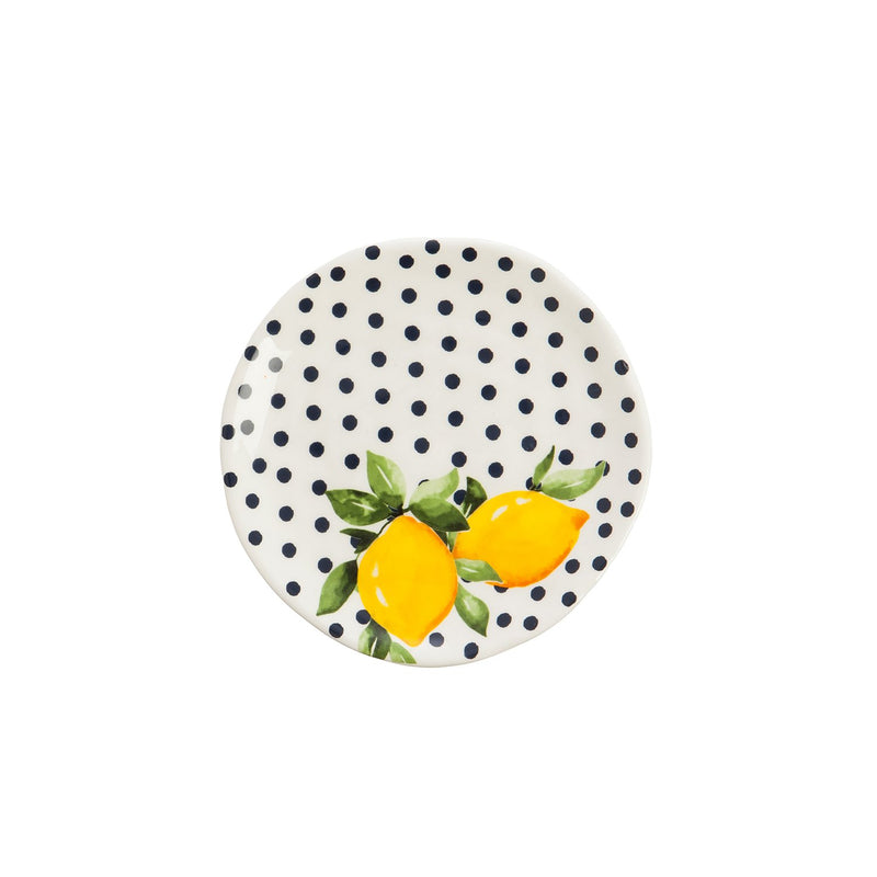 Lemon Drop Ceramic Appetizer Plates with Caddy - 6 x 6 x 5 Inches