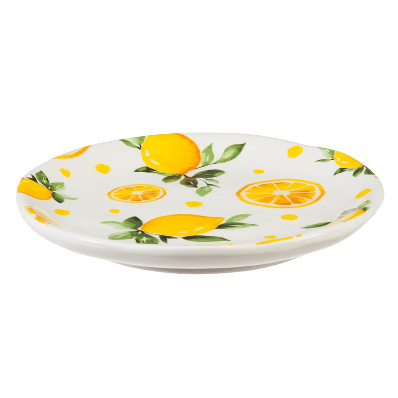 Lemon Drop Ceramic Appetizer Plates with Caddy - 6 x 6 x 5 Inches