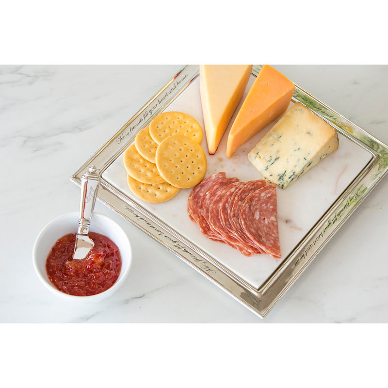 Evergreen Stainless Steel and Marble Cheese Knife and Cutting Board Gift Set, 11'' x 0.5'' x 11'' inches