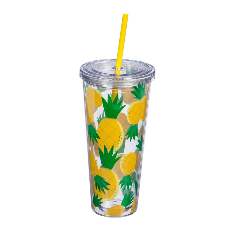 Acrylic Tumblers with Matching Straw, 20 OZ  & 12 OZ, Pineapple Set,3atc010