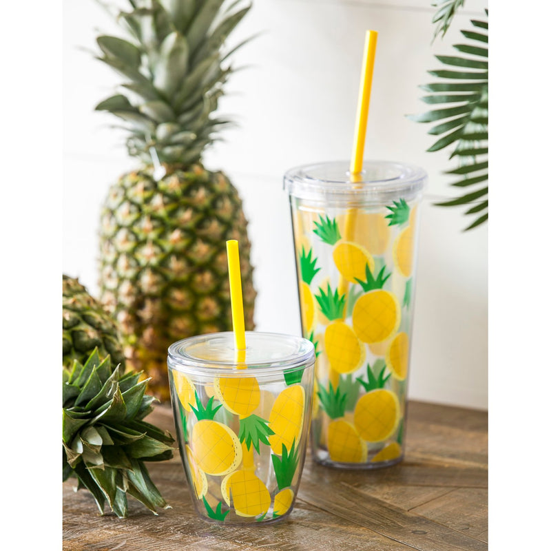 Acrylic Tumblers with Matching Straw, 20 OZ  & 12 OZ, Pineapple Set,3atc010