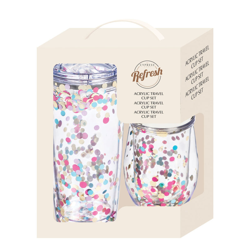 Cypress Home Beautiful Glitter Acrylic Travel Cup with Lid Gift Set - 7 x 4 x 4 Inches Homegoods and Accessories for Every Space
