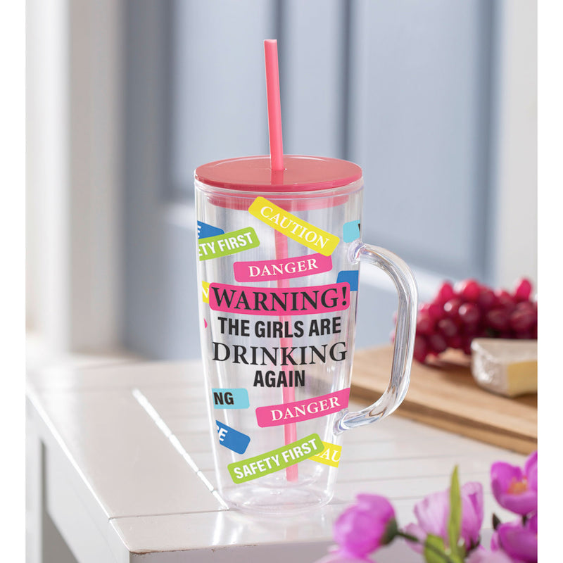 24 OZ Double Wall Tumbler with Straw, The Girls Are Drinking, 4.75"x3.75"x7.75"inches