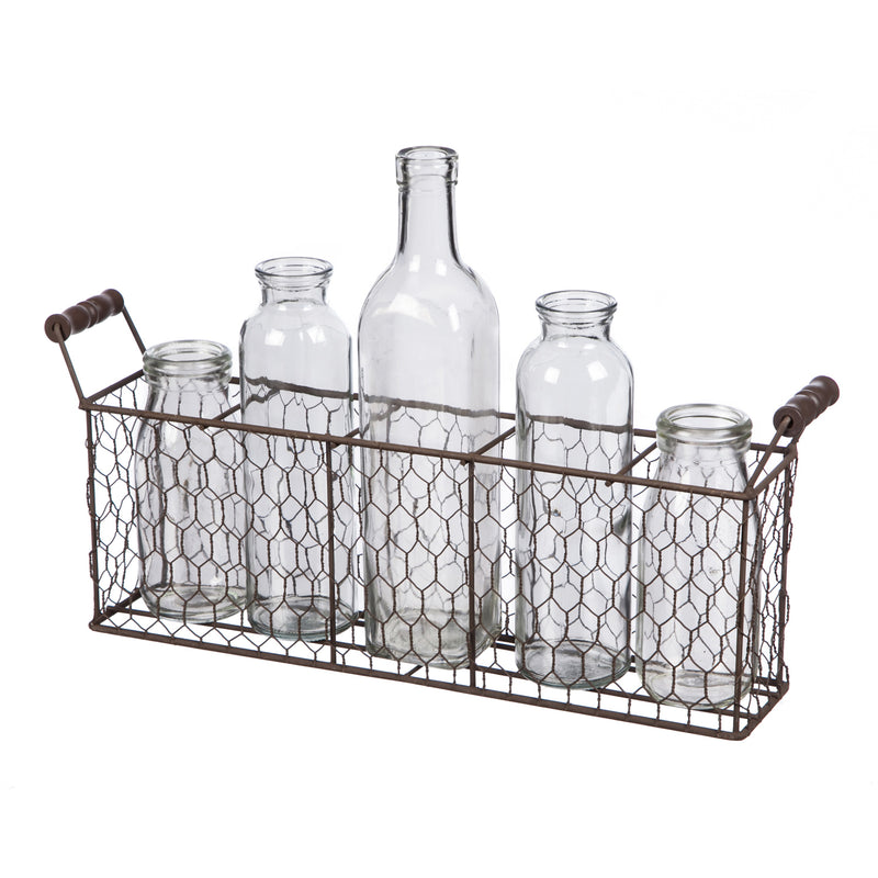 Evergreen Wire Basket with 5 Bottles, 16'' x 6'' x 10.5'' inches