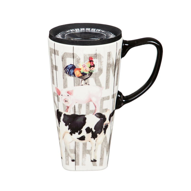 Ceramic FLOMO 360 Travel Cup, 17 oz., Farm Animal Stack,3clc96127