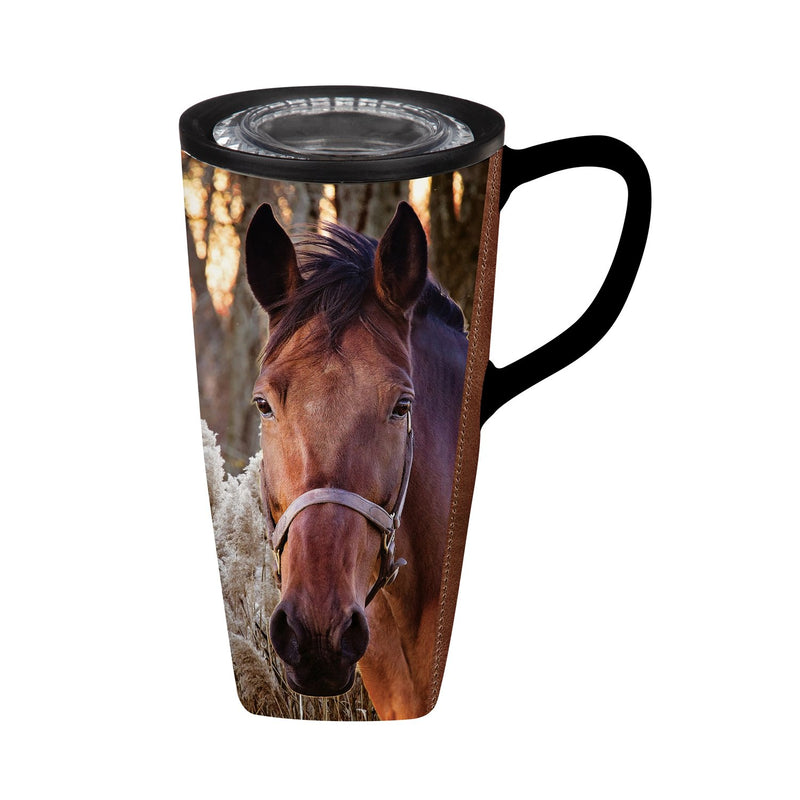 Cypress Home Beautiful Horse with Reeds Ceramic Travel Cup - 5 x 6 x 4 Inches Homegoods and Accessories for Every Space