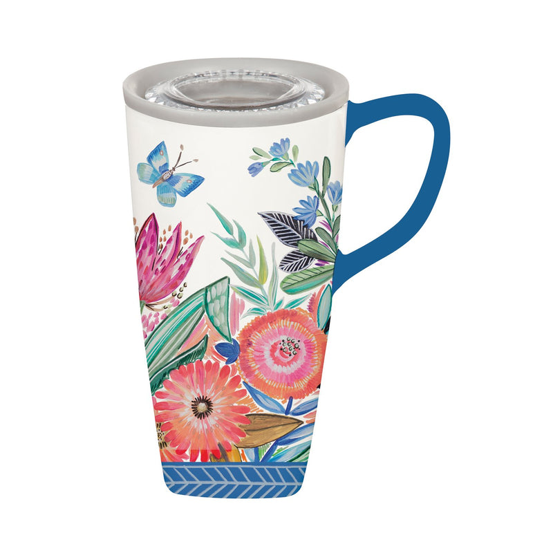 Ceramic FLOMO 360 Travel Cup, 17 OZ, Butterfly Garden,3clc977865