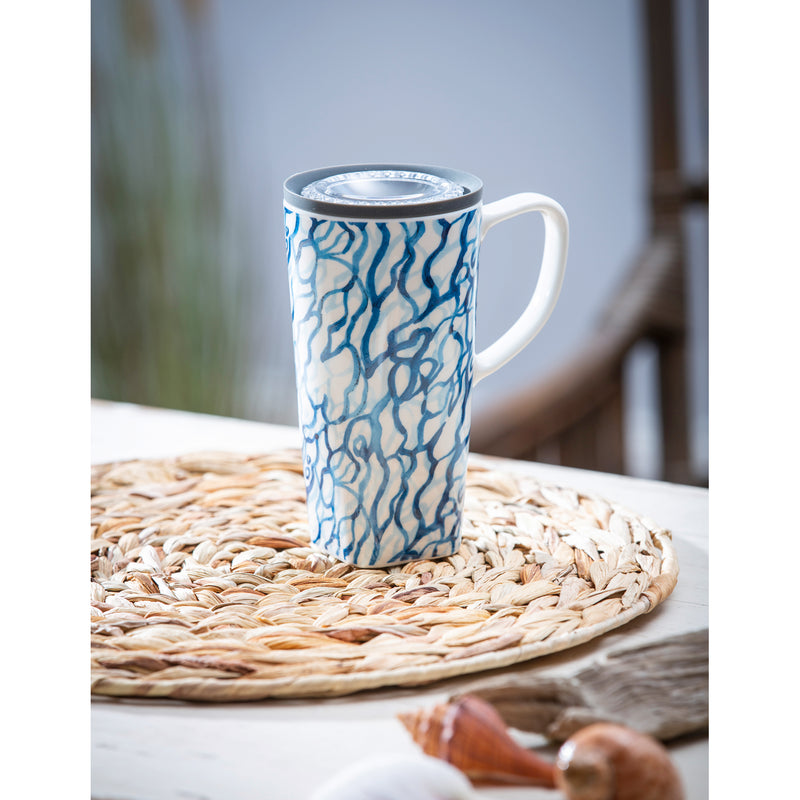 Ceramic FLOMO 360 Travel Cup, 17 oz., Blue Crab & Shells,3clc977930