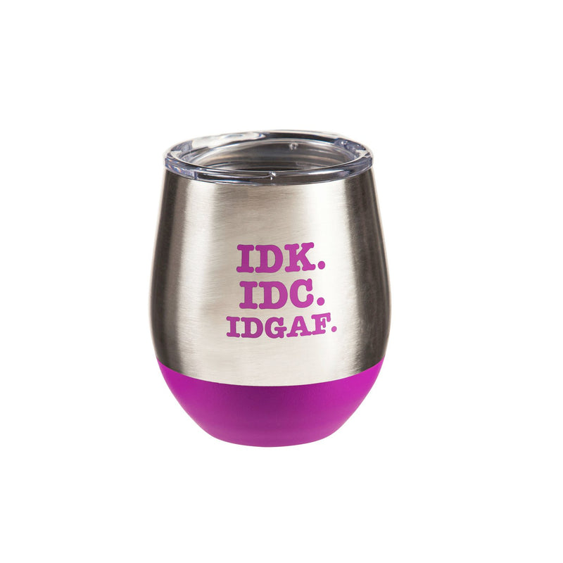 8 OZ Double Wall Stainless Steel Stemless Wine Tumbler with lid, IDK, IDC, IDGAF,3cssd003