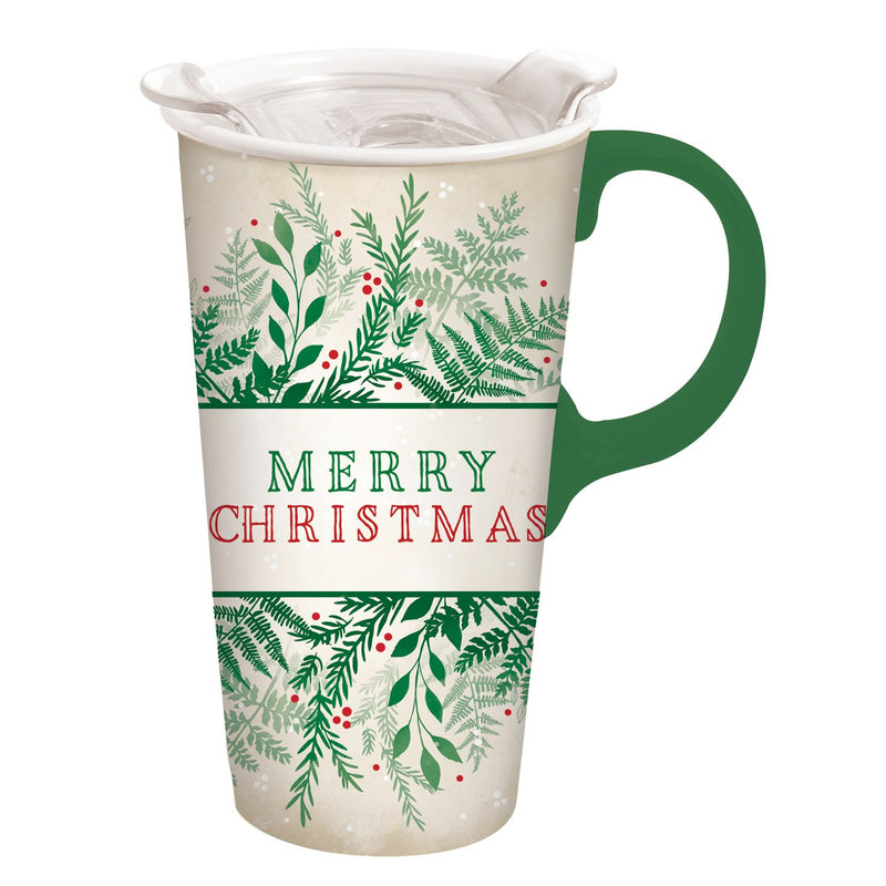 Ceramic Travel Cup, 17 OZ. ,w/box and Tritan Lid, Merry Christmas,3ctc00103