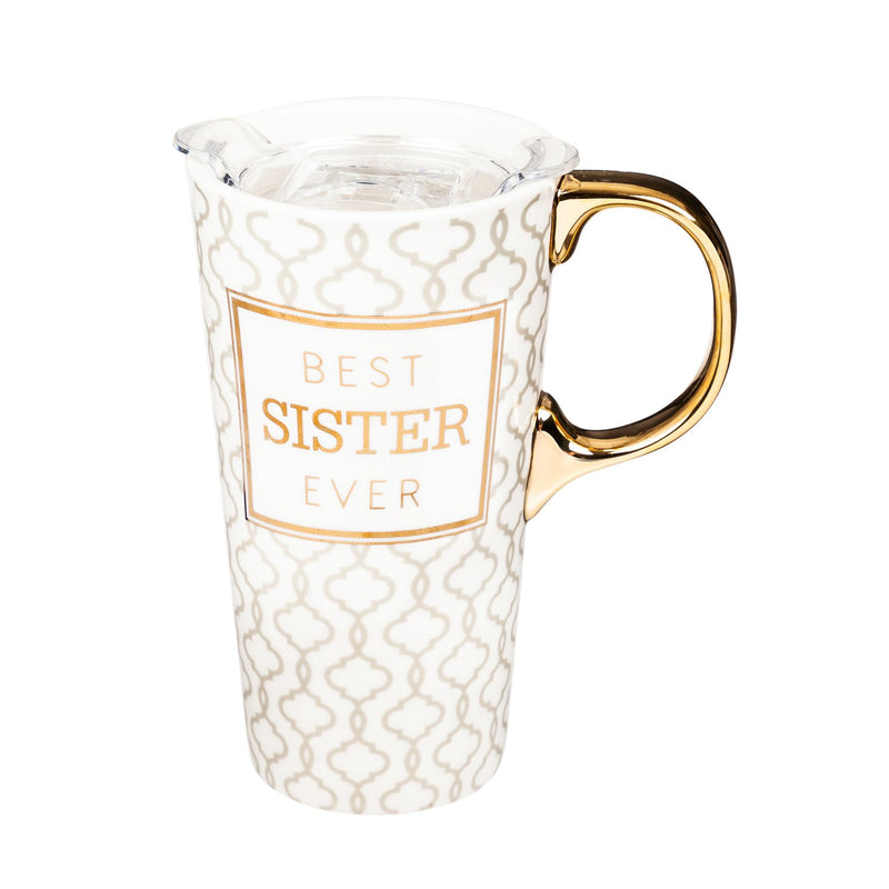 Ceramic Travel Cup, 17 OZ. w/Box, w/ Tritan Lid, Best Sister Ever,3ctc006739e