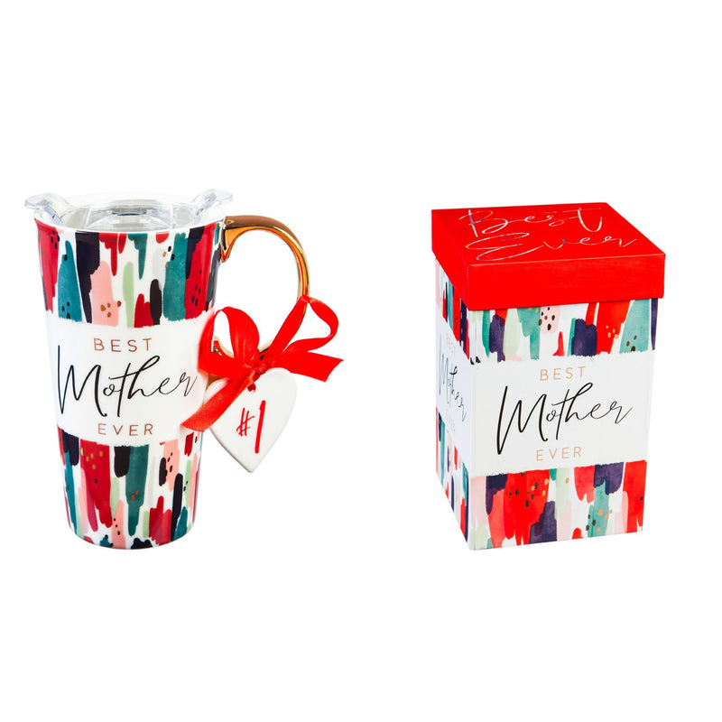 Ceramic Travel Cup w/box, bow, mini ornament and Triton Lid, 17 OZ., Best Mother Ever,3ctc007169a