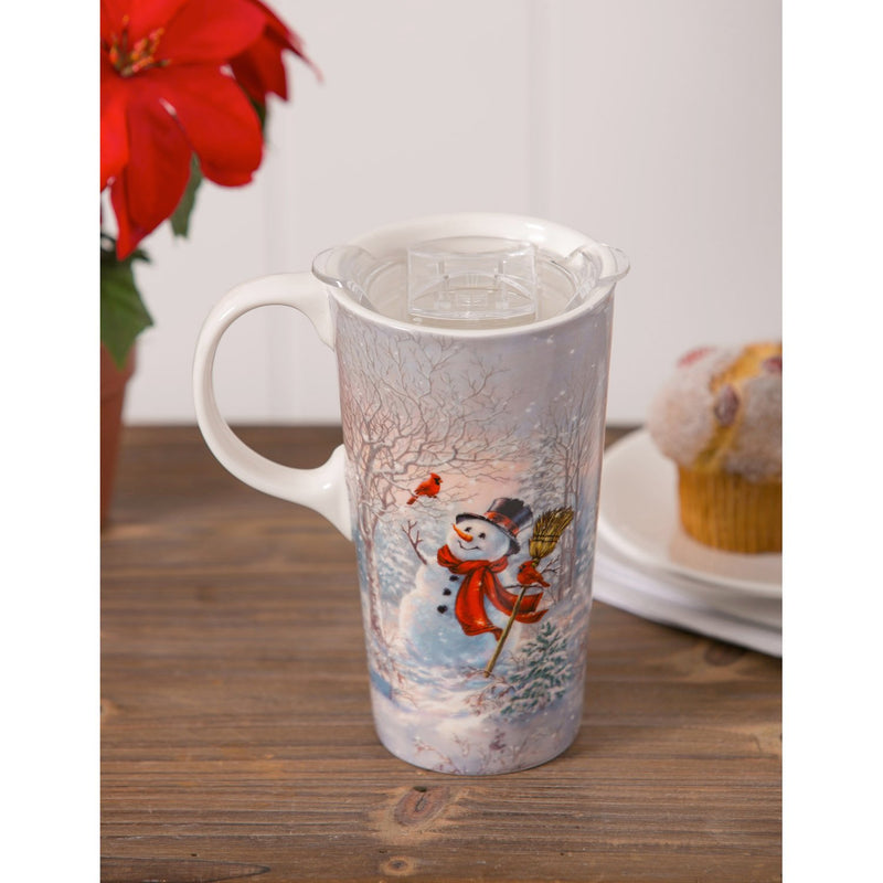 Ceramic Travel Cup, 17 OZ. ,w/box and Tritan Lid, Frosty Forest Friends,3ctc007177