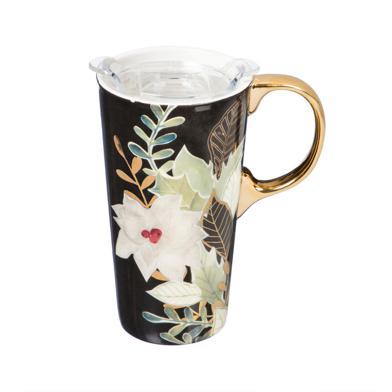 Ceramic Travel Cup, 17 OZ. ,w/box and Tritan Lid, Gilded Christmas,3ctc007184