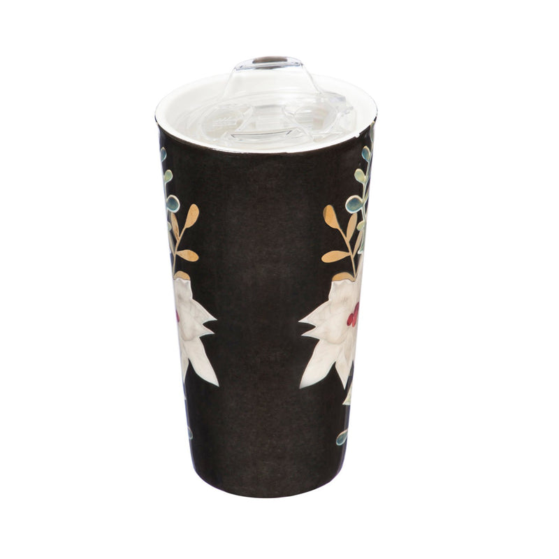 Ceramic Travel Cup, 17 OZ. ,w/box and Tritan Lid, Gilded Christmas,3ctc007184