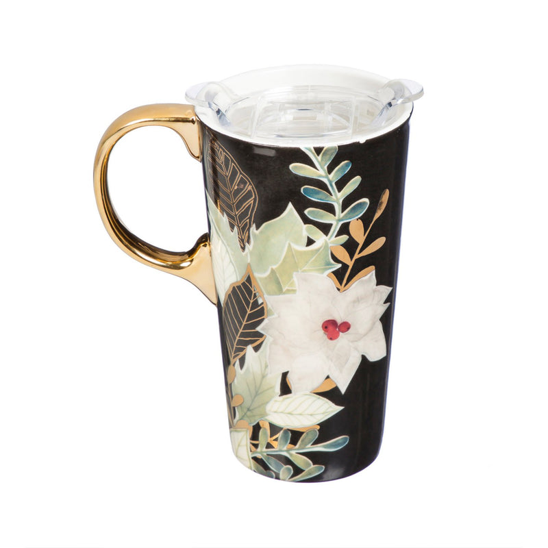 Ceramic Travel Cup, 17 OZ. ,w/box and Tritan Lid, Gilded Christmas,3ctc007184