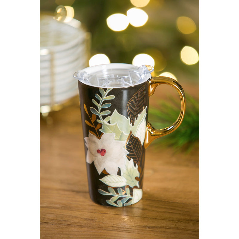 Ceramic Travel Cup, 17 OZ. ,w/box and Tritan Lid, Gilded Christmas,3ctc007184