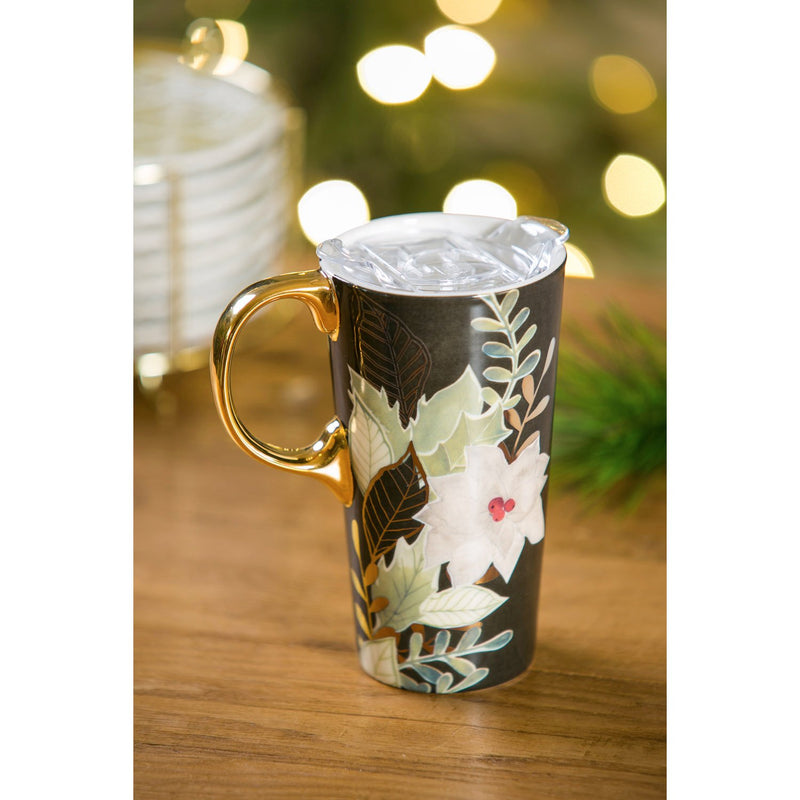 Ceramic Travel Cup, 17 OZ. ,w/box and Tritan Lid, Gilded Christmas,3ctc007184