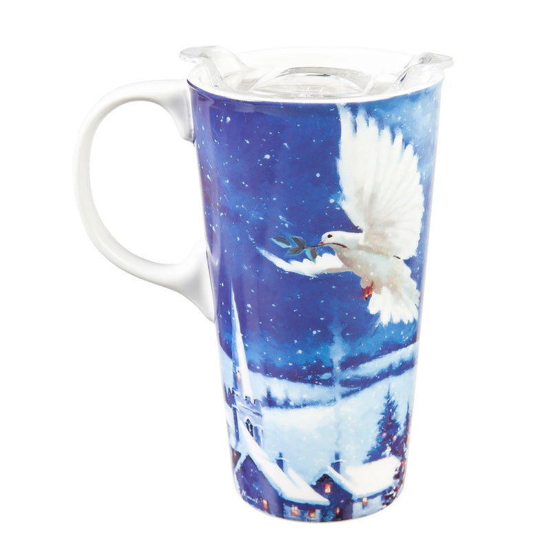 Ceramic Travel Cup, 17 OZ. ,w/box and Tritan Lid, Dove of Peace,3ctc007193