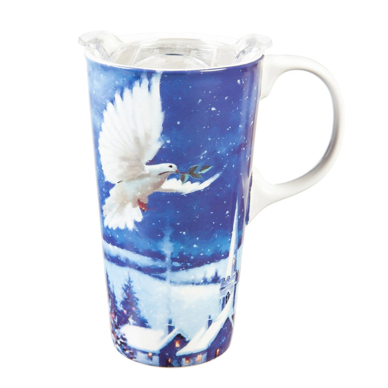 Ceramic Travel Cup, 17 OZ. ,w/box and Tritan Lid, Dove of Peace,3ctc007193