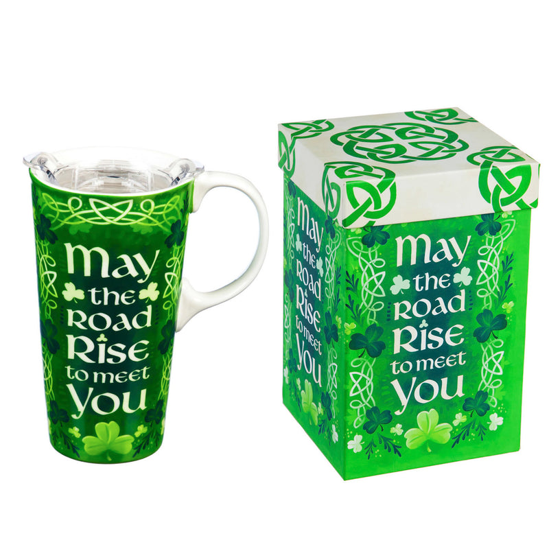 Ceramic Travel Cup, 17 OZ. ,w/Box and Tritan Lid, Celtic Memories,3ctc007481