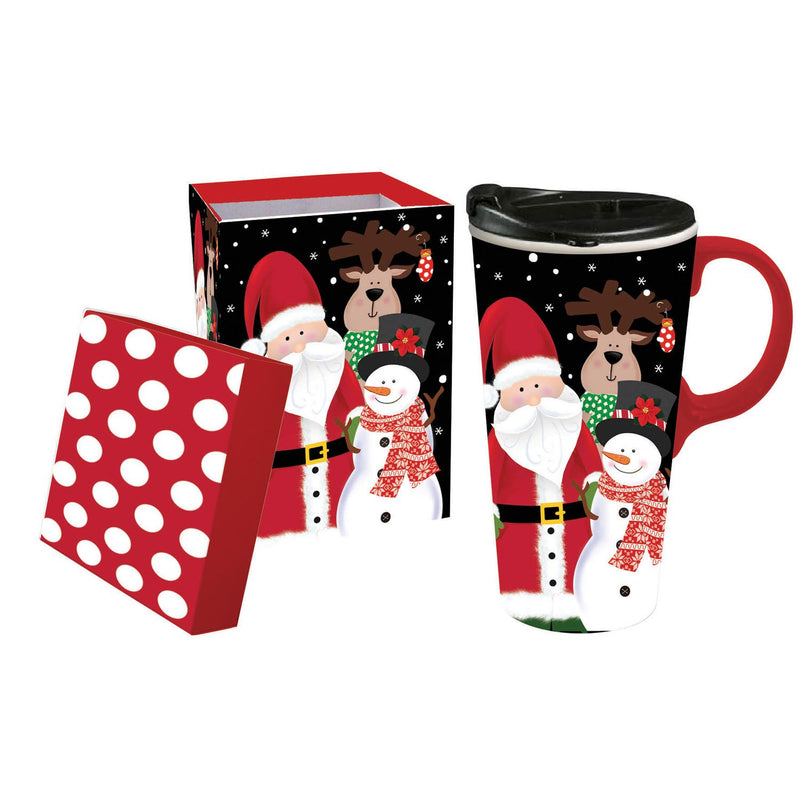 Ceramic Travel Cup, 17 OZ. ,w/box , Santa and Friends,3ctc01006