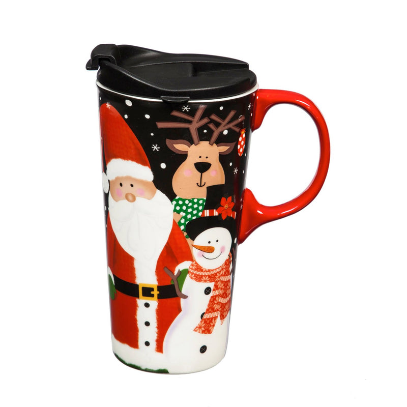 Ceramic Travel Cup, 17 OZ. ,w/box , Santa and Friends,3ctc01006