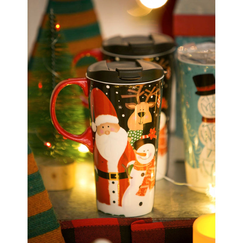 Ceramic Travel Cup, 17 OZ. ,w/box , Santa and Friends,3ctc01006