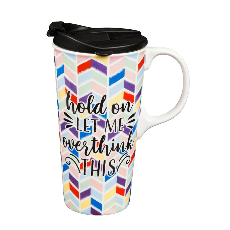 Ceramic Travel Cup, 17 OZ. ,w/box, Let Me Overthink This,3ctc01014