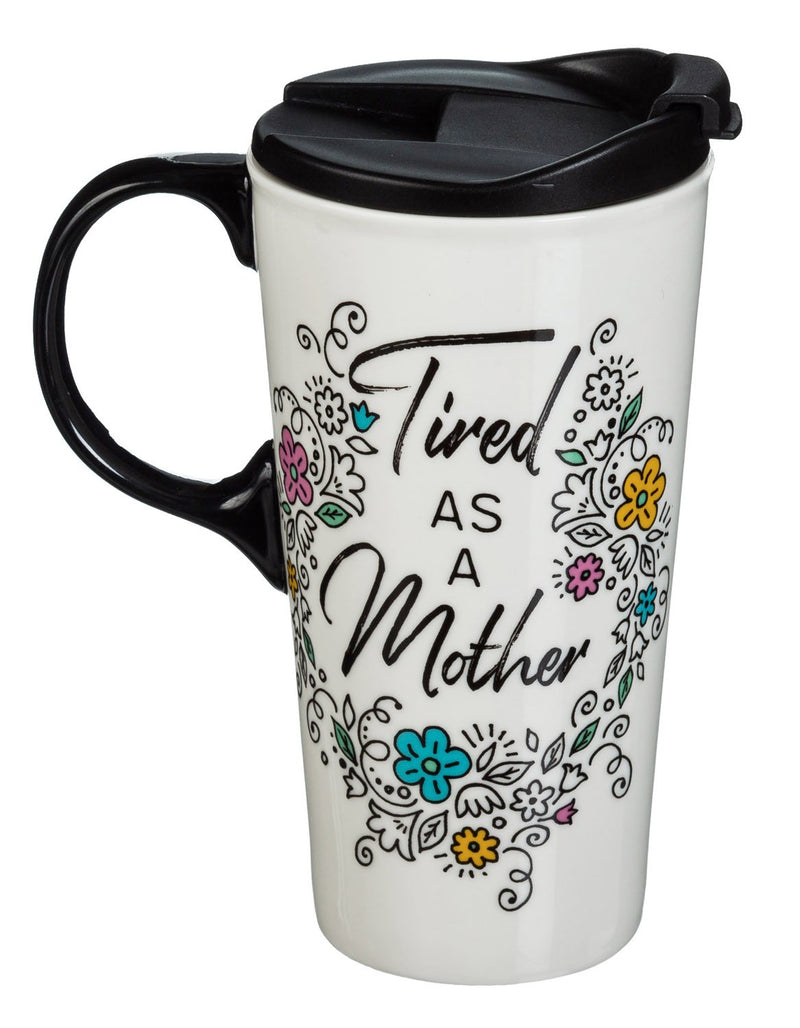 Ceramic Travel Cup w/box, 17 OZ., Tired as a mother,3ctc01068