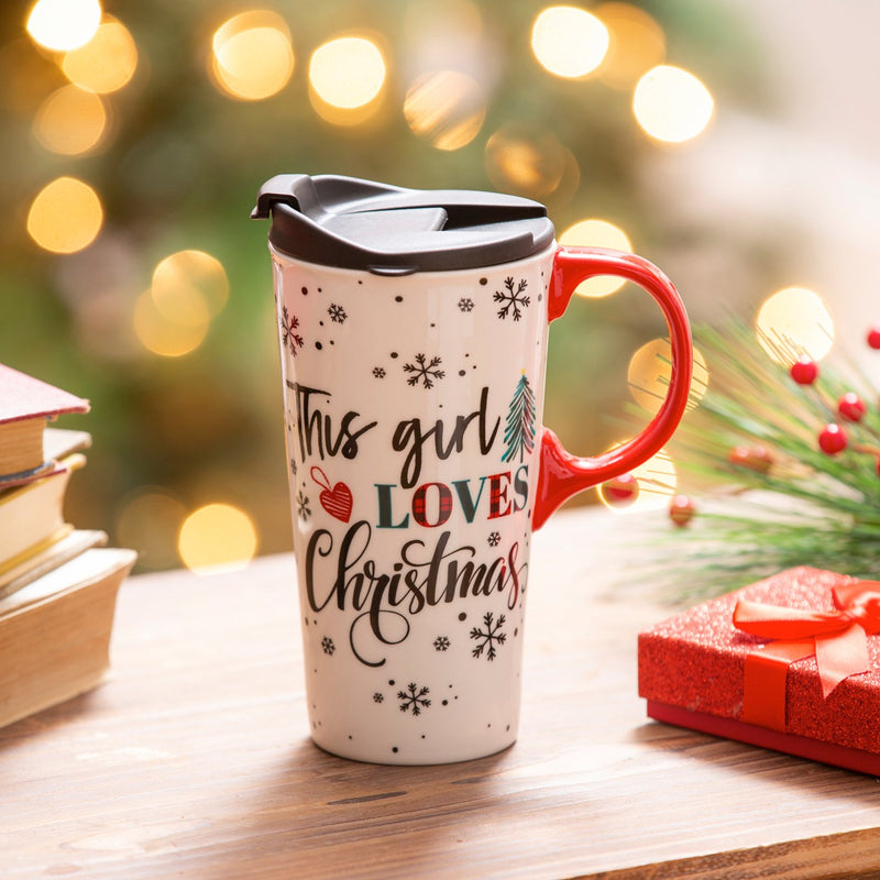 Ceramic Travel Cup, 17 OZ. ,w/box, This Girl Loves Christmas,3ctc01097