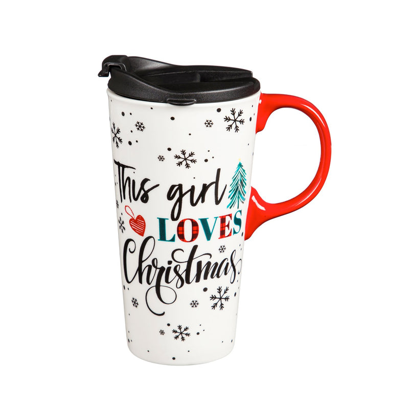 Ceramic Travel Cup, 17 OZ. ,w/box, This Girl Loves Christmas,3ctc01097